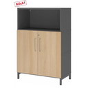 Aktenschrank FlexWall in Graphit und Eiche mit offenem Fach sowie zwei Türen von hjh OFFICE PRO
