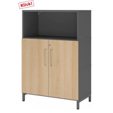 Aktenschrank FlexWall in Graphit und Eiche mit offenem Fach sowie zwei Türen von hjh OFFICE PRO