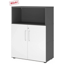 Aktenschrank FlexWall in Graphit und Weiß mit zwei Türen und einem offenen Fach von hjh OFFICE PRO