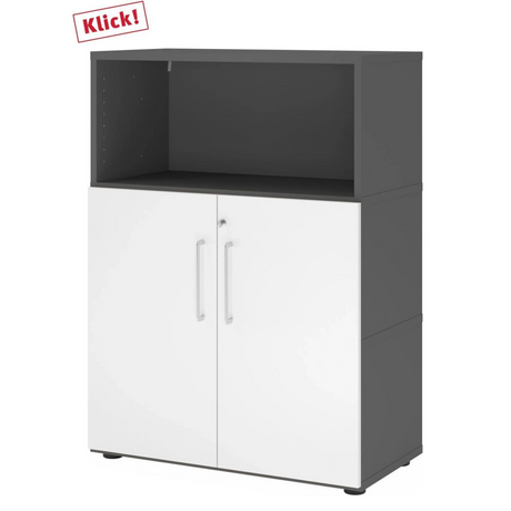 Aktenschrank FlexWall in Graphit und Weiß mit zwei Türen und einem offenen Fach von hjh OFFICE PRO