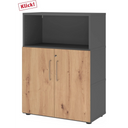 Büroschrank FlexWall in Graphit und Asteiche mit zwei Türen sowie offenem Fach von hjh OFFICE PRO
