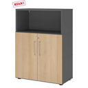 Aktenschrank FlexWall in Graphit und Eiche mit zwei Türen und einem offenen Fach von hjh OFFICE PRO