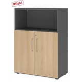 Aktenschrank FlexWall in Graphit und Eiche mit zwei Türen und einem offenen Fach von hjh OFFICE PRO