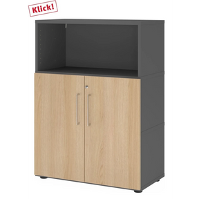 Aktenschrank FlexWall in Graphit und Eiche mit zwei Türen und einem offenen Fach von hjh OFFICE PRO