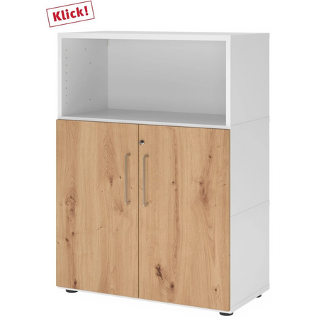 Aktenschrank FlexWall in Weiß und Asteiche mit offenem Fach und zwei Türen von hjh OFFICE PRO