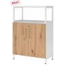 Schrank FlexWall mit Fronten in Asteiche, weißem Rahmen und Sockelgestell von hjh OFFICE PRO