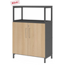 Schrank FlexWall in Graphit und Eiche mit zwei Türen, offenem Aufsatzrahmen und Sockelgestell von hjh OFFICE PRO