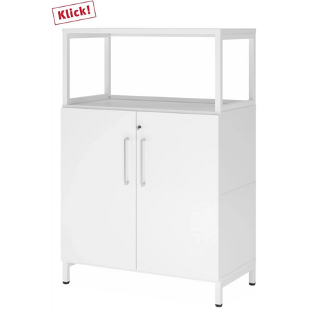 Weißer Aktenschrank FlexWall mit zwei Türen, Aufsatzrahmen und Sockelgestell von hjh OFFICE PRO