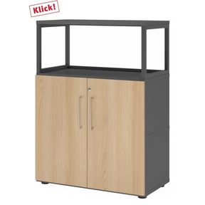 Unterschrank FlexWall in Graphit und Eiche mit zwei Türen sowie einem Aufsatzrahmen von hjh OFFICE PRO