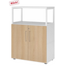 Unterschrank FlexWall in Weiß und Eiche mit zwei Türen und weißem Aufsatzrahmen von hjh OFFICE PRO