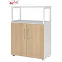 Unterschrank FlexWall in Weiß und Eiche mit zwei Türen und weißem Aufsatzrahmen von hjh OFFICE PRO