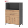 Sideboard FlexWall in Graphit und Asteiche mit zwei Schubladen, Schranktüren und offenem Fach von hjh OFFICE PRO