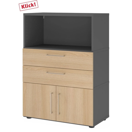Sideboard FlexWall in Graphit und Eiche mit zwei Schubladen, einem Fach und zwei Türen von hjh OFFICE PRO