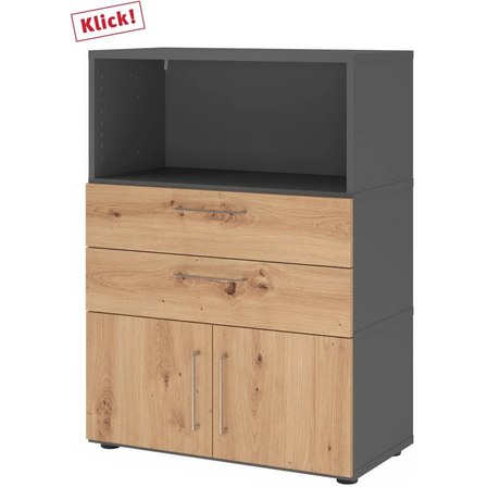 Sideboard FlexWall in Graphit und Asteiche mit zwei Schubladen, einem Fach und einem Schrank von hjh OFFICE PRO