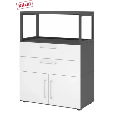 Unterschrank FlexWall in Graphit und Weiß mit zwei Schubladen, Türen und Aufsatzrahmen von hjh OFFICE PRO