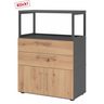 Unterschrank FlexWall in Graphit und Asteiche mit zwei Schubladen, zwei Türen und Aufsatzrahmen von hjh OFFICE PRO