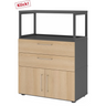 Unterschrank FlexWall in Graphit und Eiche mit zwei Schubladen, Türen und Aufsatzrahmen von hjh OFFICE PRO