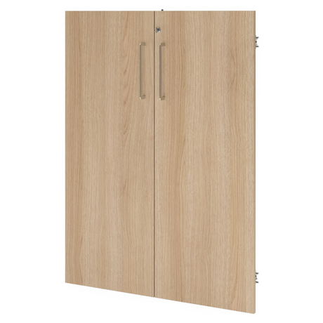 Zweiflügeliger Schrank FlexWall in Eiche-Optik mit zwei silbernen Griffen von hjh OFFICE PRO