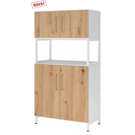 Aktenschrank FlexWall in Asteiche mit weißem Rahmen, zwei Türen und Sockelgestell von hjh OFFICE PRO
