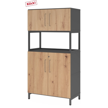 Aktenschrank FlexWall in Asteiche und Graphit mit zwei Türen und offenem Fach von hjh OFFICE PRO