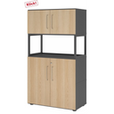 Aktenschrank FlexWall in Graphit und Eiche mit zwei Türbereichen sowie offenem Mittelregal von hjh OFFICE PRO