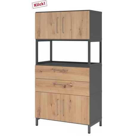 Regalschrank FlexWall in Graphit und Asteiche mit zwei Schubladen und Türen von hjh OFFICE PRO