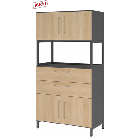 Schrank FlexWall in Eiche und Graphit mit Türen, Schubladen und offenem Regal von hjh OFFICE PRO