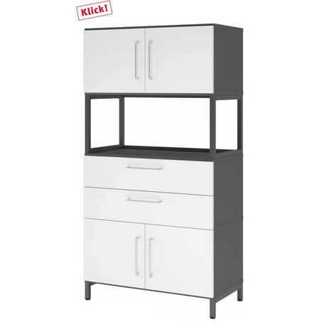 Schrank FlexWall in Graphit und Weiß mit zwei Türen, zwei Schubladen und einem offenen Fach von hjh OFFICE PRO