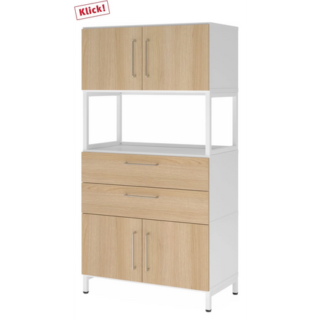 Regalschrank FlexWall in Weiß-Eiche mit zwei Türen, zwei Schubladen und offenem Fach von hjh OFFICE PRO