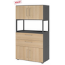 Aktenschrank FlexWall in Graphit und Eiche mit zwei Türen, zwei Schubladen und offenem Regal von hjh OFFICE PRO