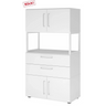 Weißer Aktenschrank FlexWall mit zwei Türen, zwei Schubladen und einem offenen Regal von hjh OFFICE PRO