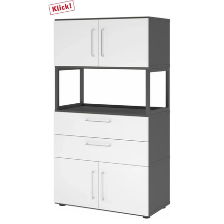 Aktenschrank FlexWall in Graphit und Weiß mit Türen, Schubladen und offenem Fach von hjh OFFICE PRO