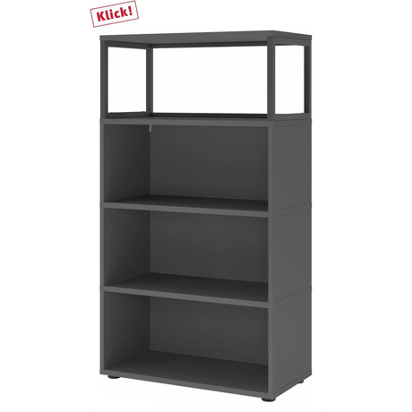 Regal FlexWall in Graphit mit drei offenen Regalfächern und einem oberen Rahmen von hjh OFFICE PRO
