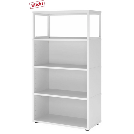 Weißes Regal FlexWall mit drei offenen Fachböden und schwarzen Stellfüßen von hjh OFFICE PRO