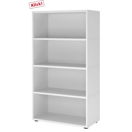 Weißes Regal FlexWall mit vier offenen Fachböden und Stellfüßen von hjh OFFICE PRO