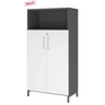 Aktenschrank FlexWall in Graphit und Weiß mit zwei Türen, offenem Fach und Sockelgestell von hjh OFFICE PRO