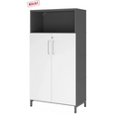Aktenschrank FlexWall in Graphit und Weiß mit zwei Türen, offenem Fach und Sockelgestell von hjh OFFICE PRO