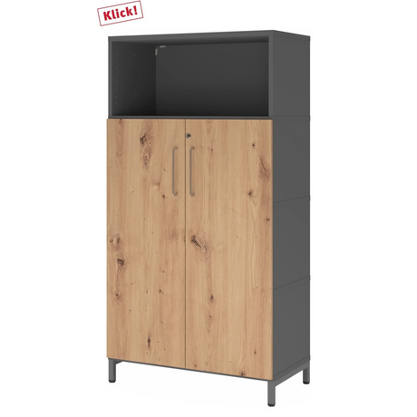 Aktenschrank FlexWall in Graphit und Asteiche mit zwei Türen und offenem Fach von hjh OFFICE PRO