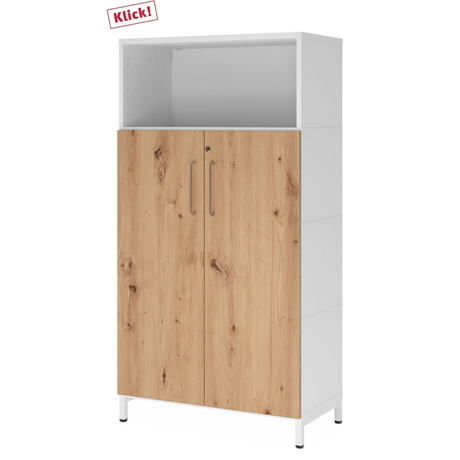 Aktenschrank FlexWall in Weiß und Asteiche mit zwei Türen und einem offenen Fach von hjh OFFICE PRO
