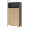 Aktenschrank FlexWall in Graphit und Eiche mit zwei Türen, offenem Fach und Sockelgestell von hjh OFFICE PRO