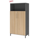 Aktenschrank FlexWall in Graphit und Eiche mit zwei Türen, offenem Fach und Sockelgestell von hjh OFFICE PRO