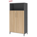 Aktenschrank FlexWall in Graphit und Eiche mit zwei Türen, offenem Fach und Sockelgestell von hjh OFFICE PRO