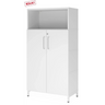 Weißer Aktenschrank FlexWall mit zwei Türen, offenem Fach und Sockelgestell von hjh OFFICE PRO