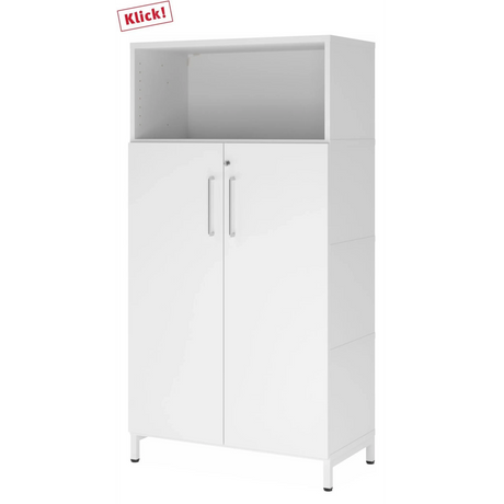 Weißer Aktenschrank FlexWall mit zwei Türen, offenem Fach und Sockelgestell von hjh OFFICE PRO