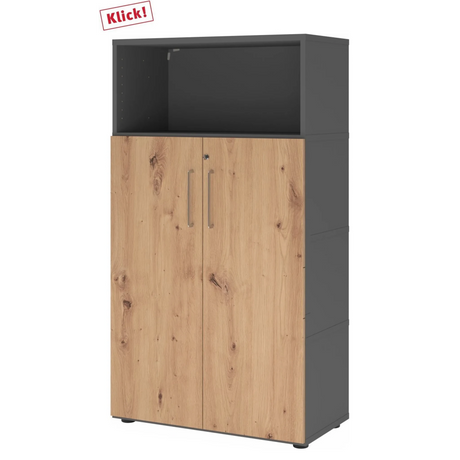 Aktenschrank FlexWall in Graphit und Asteiche mit zwei Türen und offenem Fach von hjh OFFICE PRO