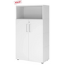 Weißer Aktenschrank FlexWall mit zwei Türen, offenem Fach und Stellfüßen von hjh OFFICE PRO