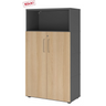 Aktenschrank FlexWall in Graphit und Eiche mit zwei Türen, offenem Fach und Stellfüßen von hjh OFFICE PRO