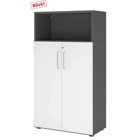 Aktenschrank FlexWall in Graphit und Weiß mit zwei Türen und offenem Fach von hjh OFFICE PRO