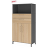 Aktenschrank FlexWall in Graphit und Eiche mit zwei Schubladen, zwei Türen und offenem Fach von hjh OFFICE PRO