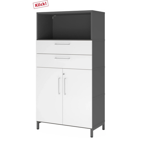 Aktenschrank FlexWall in Graphit und Weiß mit zwei Schubladen, Türen und Sockelgestell von hjh OFFICE PRO